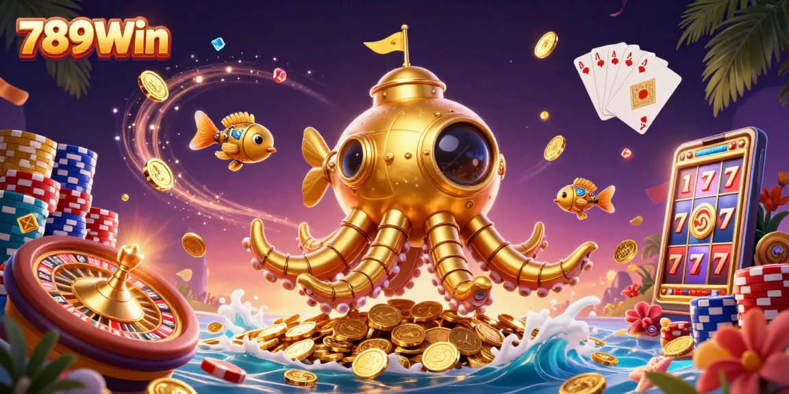Experience the thrill of 789Win with vibrant treasures in a dynamic 3D casino scene.
