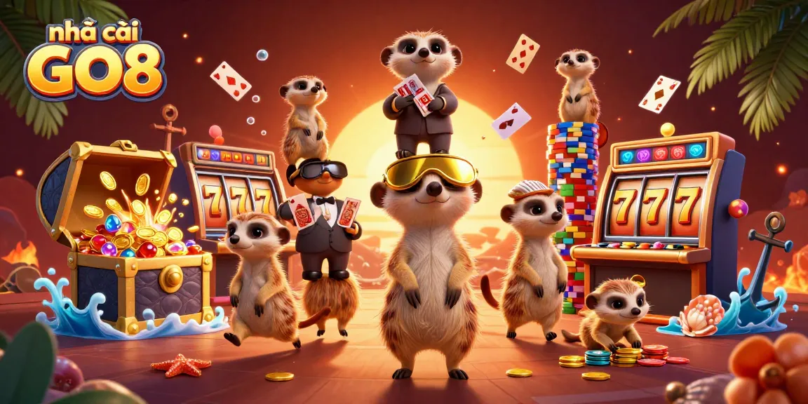 Experience thrilling action at nhà cái GO8 casino with meerkats, vibrant slots, and dynamic gold treasures.