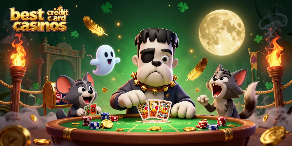 Experience thrilling action at the best credit card casinos with our dynamic casino scene illustration.