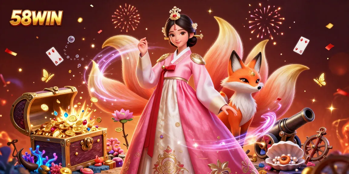 Spin for rewards at 58WIN with dynamic visuals of vibrant casino games and enchanting designs.