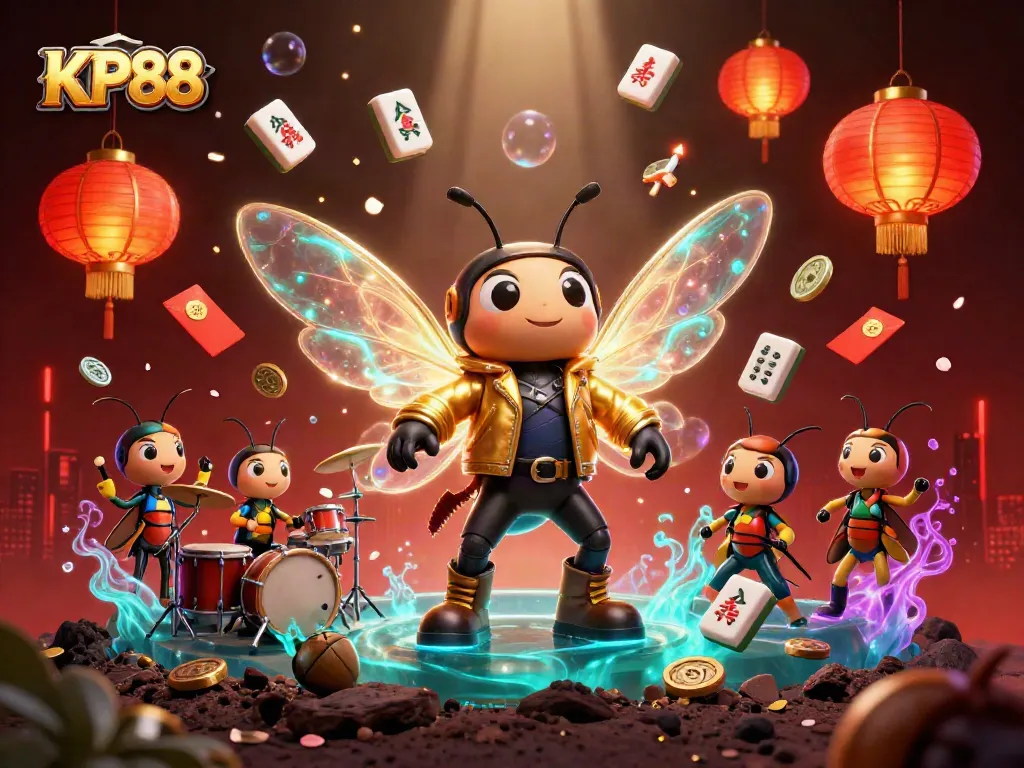 Experience KP88 gaming with a dynamic scene featuring casino elements and vibrant characters.