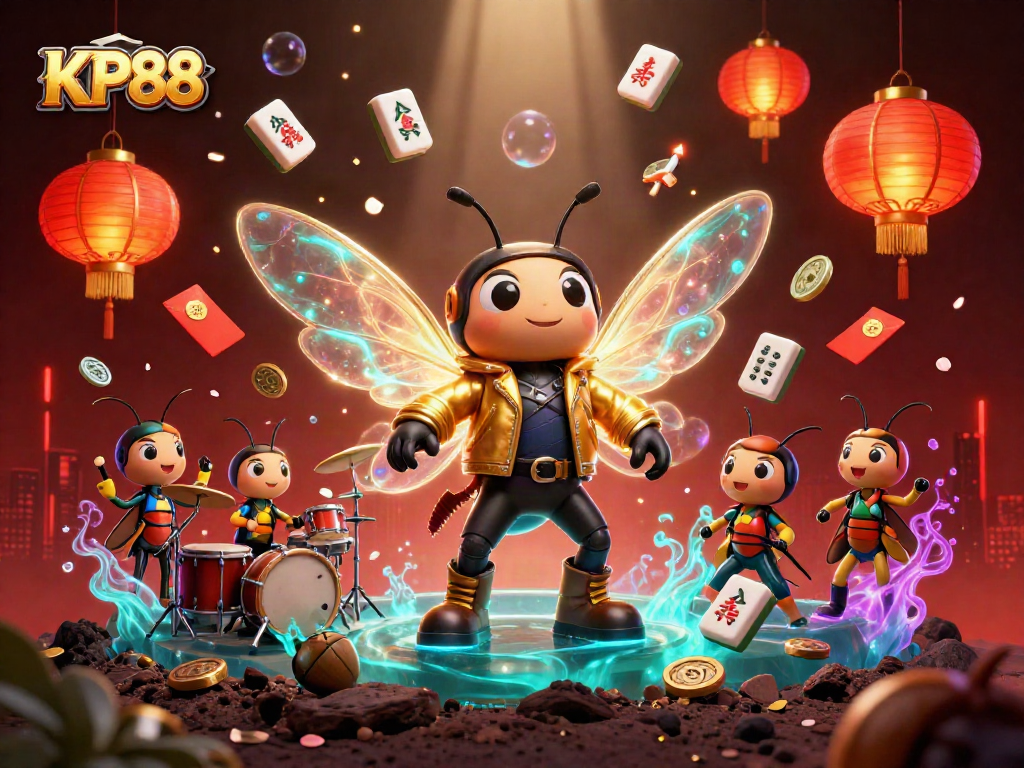 Experience KP88 gaming with a dynamic scene featuring casino elements and vibrant characters.