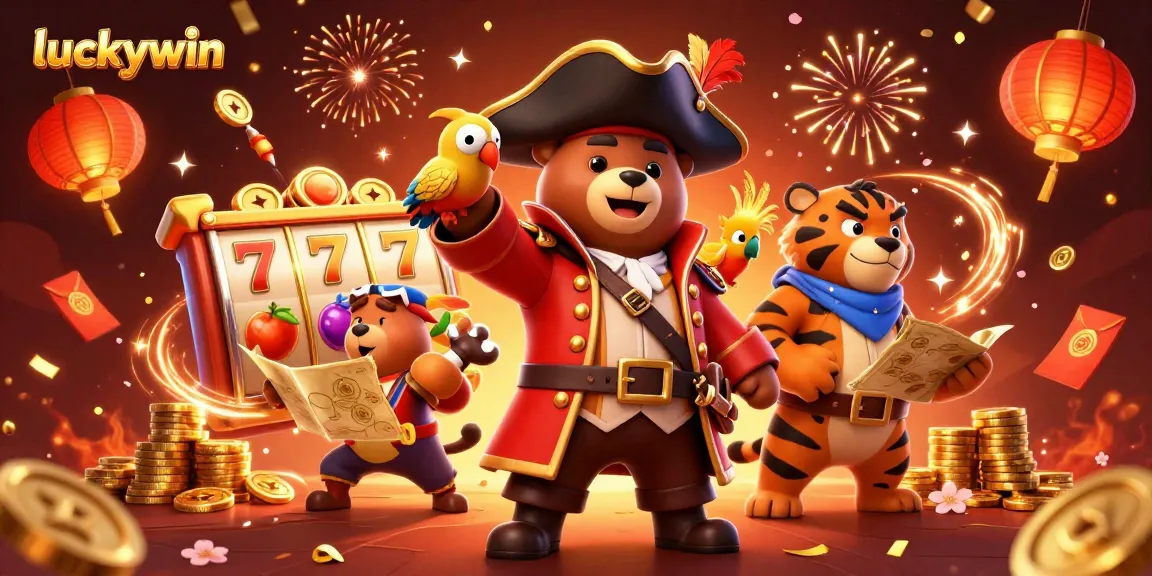 Engage in exciting slots at luckywin with colorful reels and golden coins creating a vibrant gaming atmosphere.