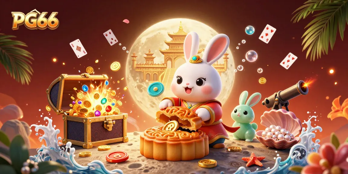 Experience PG66's vibrant gaming world with a captivating moon rabbit as it reveals hidden poker chips.