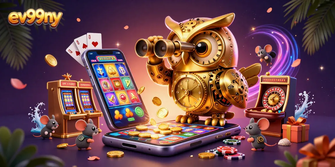Play exciting casino games at ev99ny with our vibrant 3D scene featuring engaging characters and rich visuals.