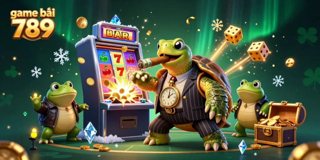 Engage in thrilling game bài 789 with a vibrant 3D casino scene featuring unique characters and game elements.