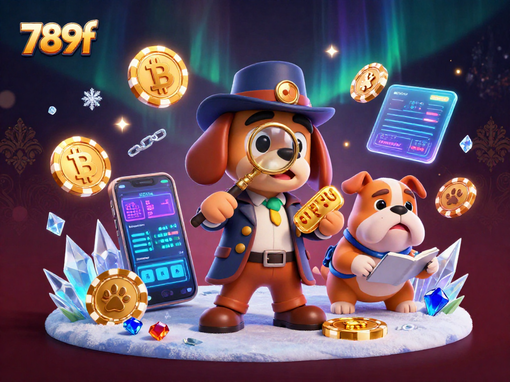 Discover treasure clues in an engaging 789f casino scene with playful characters and vibrant crypto elements.