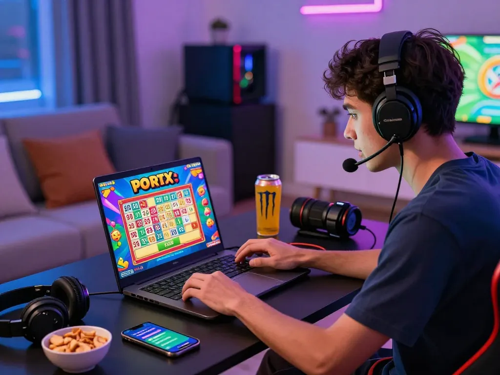 Engaging scene of lô đề online gaming experience with a young man focused on lottery numbers and winning potential.