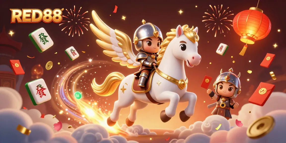 Experience thrilling wins with RED88 in a vibrant 3D casino scene filled with magic and excitement.