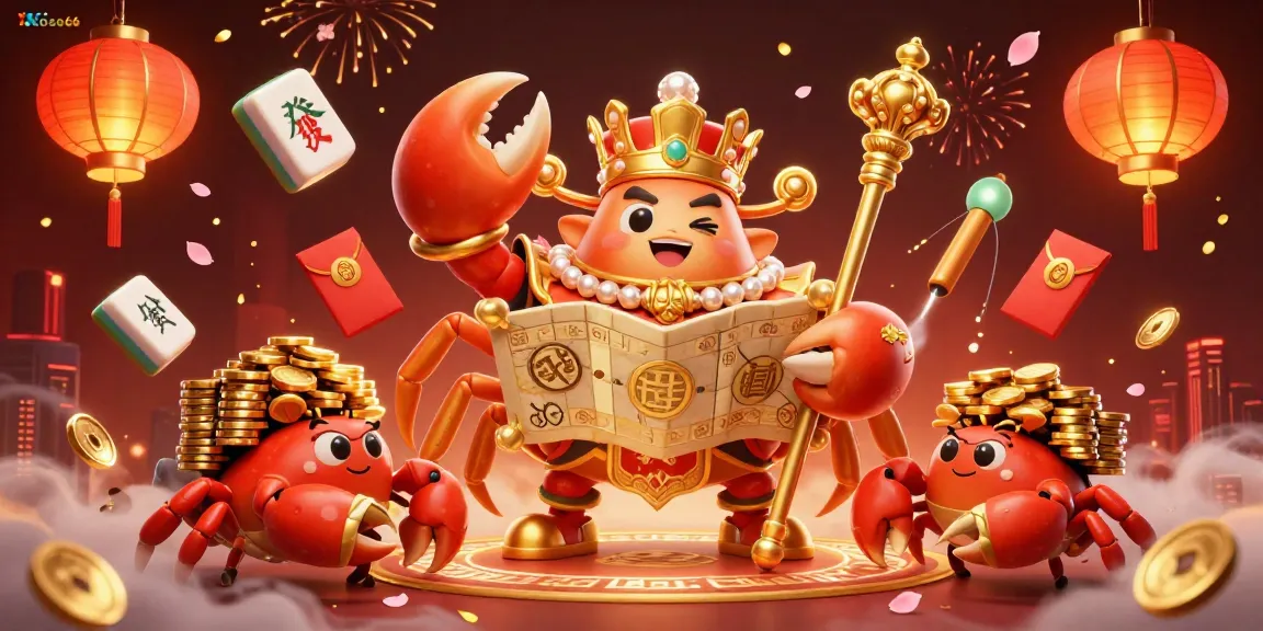 Engage with xoso66's vibrant lottery action featuring a golden crab ruler and treasures.