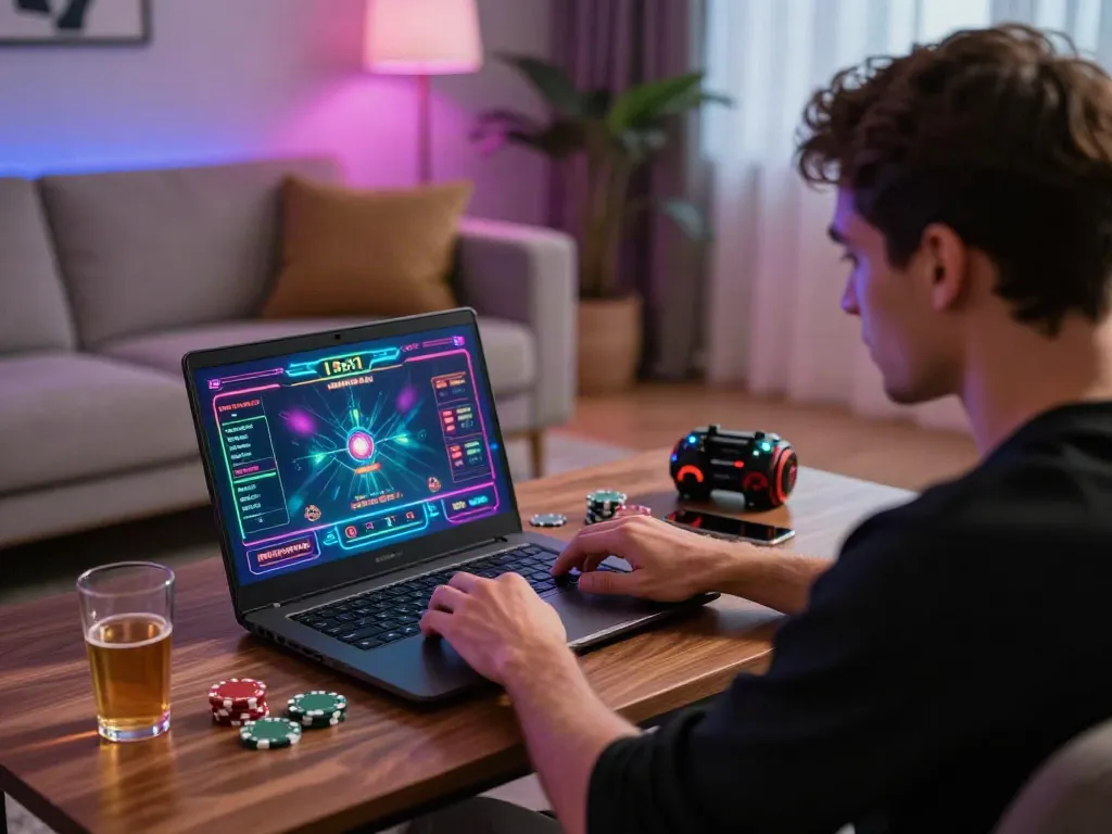 Player engaging in online poker at a gaming table, showcasing casinos that accept credit card.