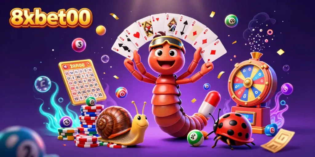 Experience 8xbet00's dynamic gaming with colorful characters and vibrant betting elements.