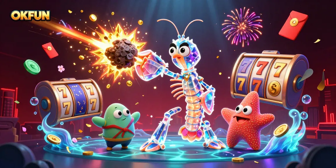Engage with OKFUN's dynamic world of slots and gaming illustrated with a galactic samurai in action.