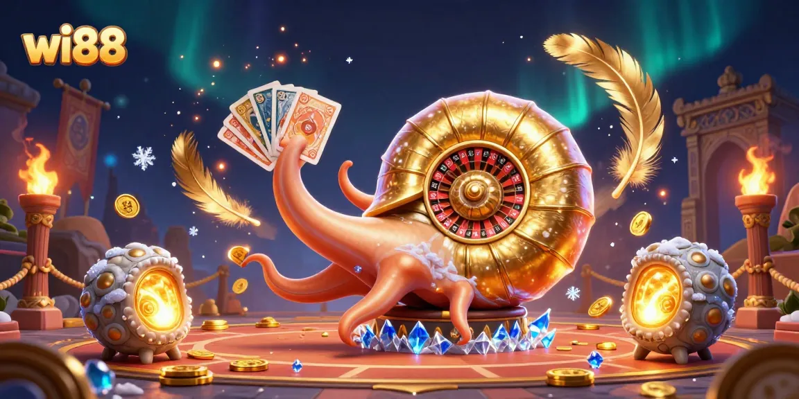 Experience action at wi88 with vibrant casino elements, featuring the giant nautilus and golden roulette.