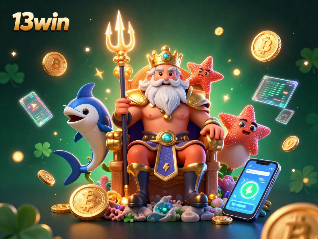 Bet big and win with 13win in this vibrant 3D casino scene featuring Neptune's treasures!