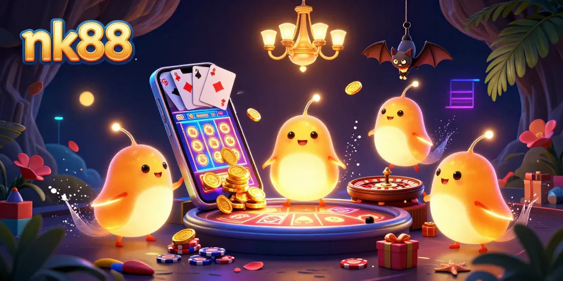 nk88 players enjoy vibrant games with bioluminescent glowworms lighting up the casino scene.