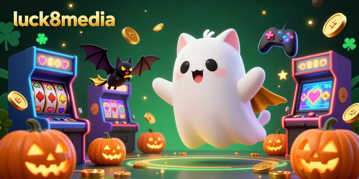 Bet on exciting games at luck8media, featuring a friendly ghost cat in an immersive casino scene.