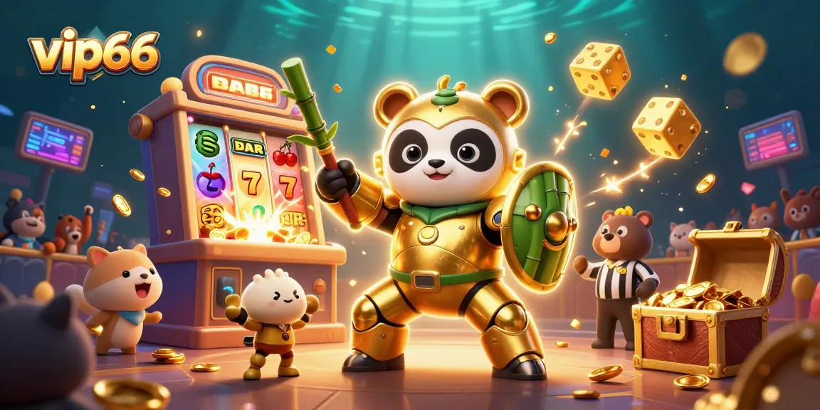 Experience the excitement of vip66 with a dynamic 3D casino scene featuring a golden panda in action.