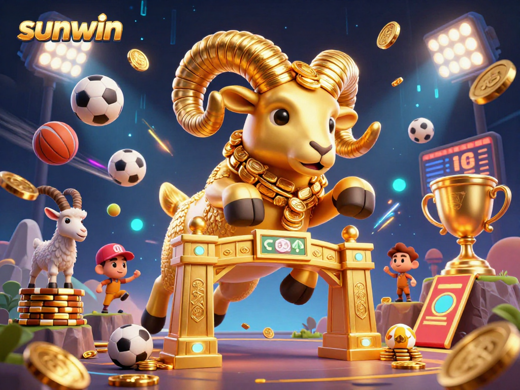 Engage with sunwin in an action-packed casino-themed 3D illustration featuring dynamic sports elements.