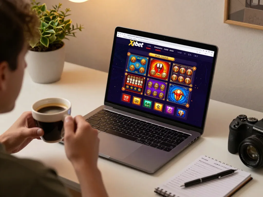 Xibet online casino gaming setup, showing an engaging laptop interface with vibrant graphics.