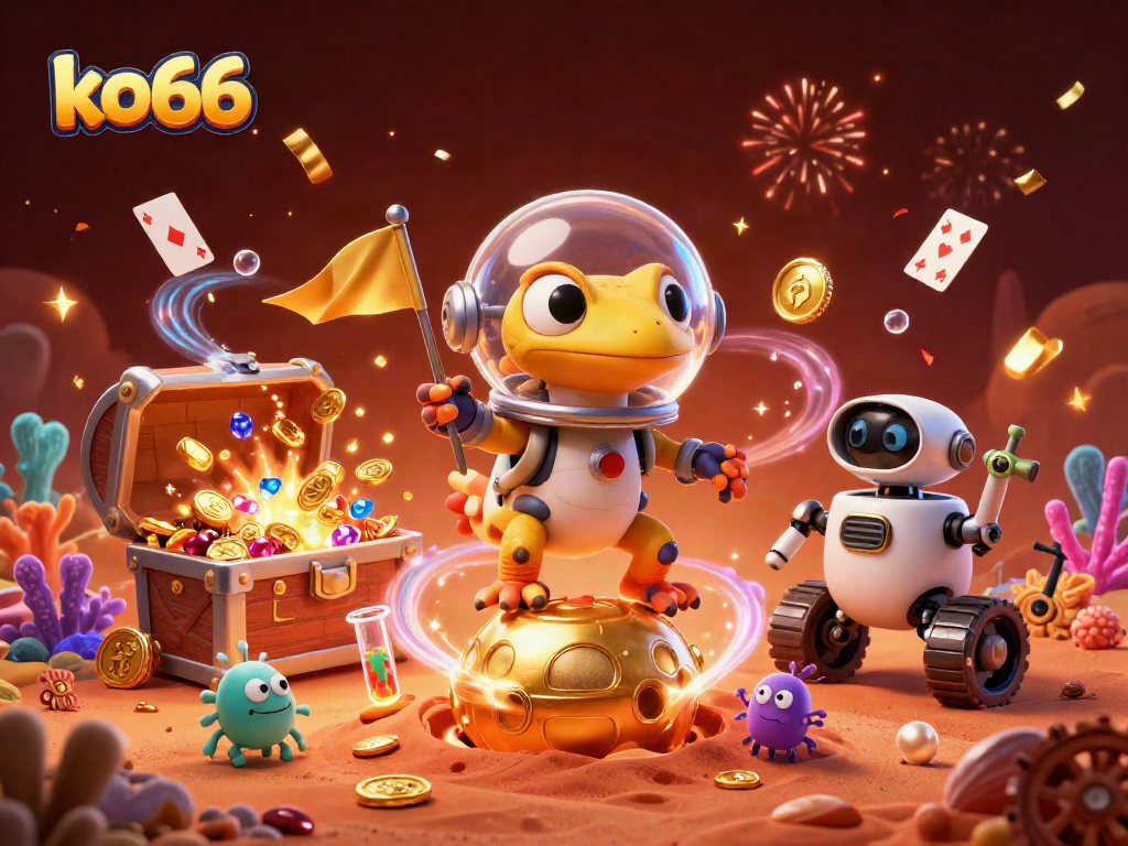Engage with exciting games at ko66, featuring Martian gecko discovering a treasure-filled casino!