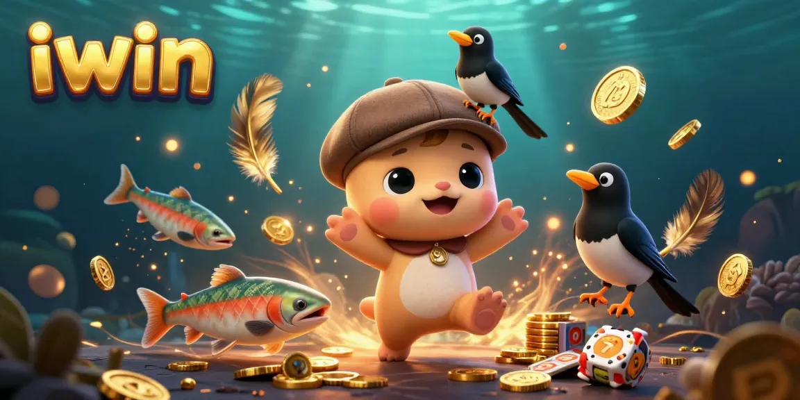 Engagingly play at iwin while enjoying a whimsical 3D illustration featuring a cartoon baby Nessie and playful gold coins.