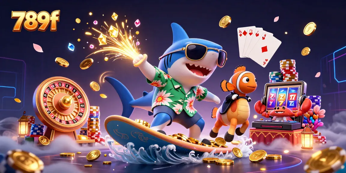 Experience thrilling gaming action with 789f in a vibrant casino-themed illustration of fun characters.