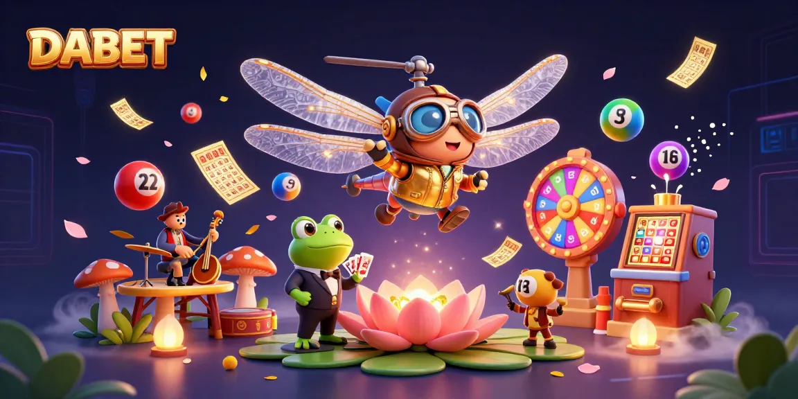 DABET captivates players with a thrilling 3D casino illustration featuring vibrant scenes with a dragonfly pilot and frog dealer.