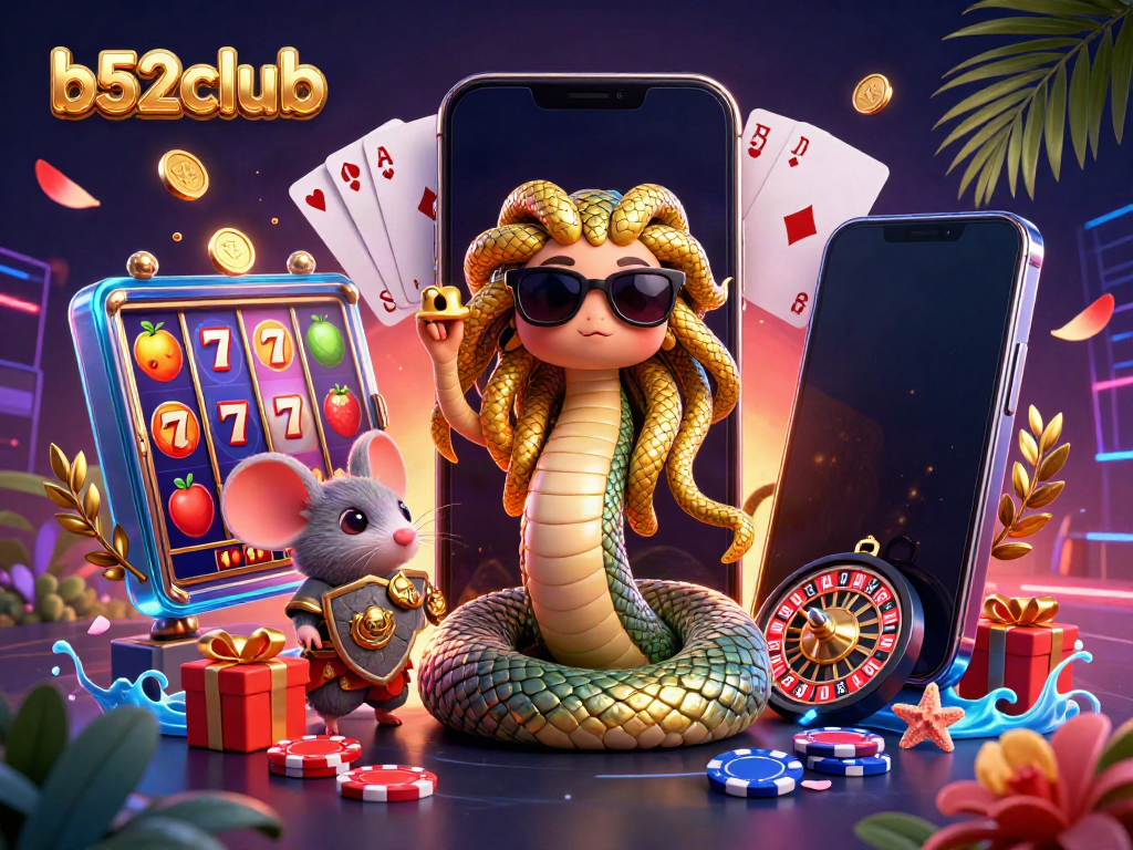 Engage in thrilling games at b52club with vibrant 3D characters and exciting casino elements.