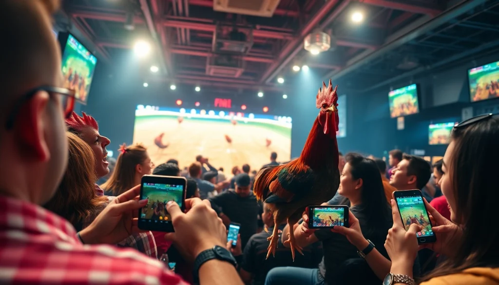 Live online cockfighting action at sv368win.live, showcasing intense matches and enthusiastic viewers.