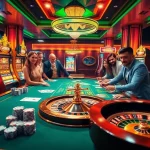 Excited gamblers enjoying a high-stakes game at the luxurious jbo casino.