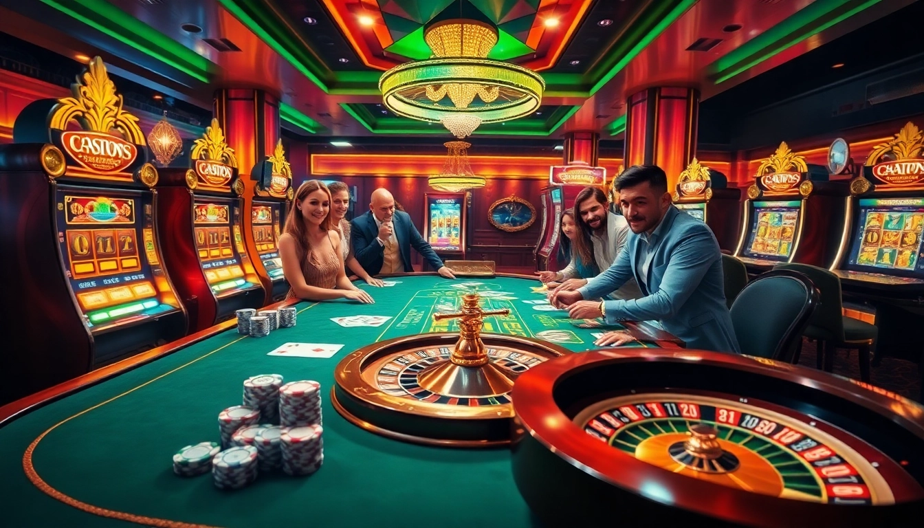 Excited gamblers enjoying a high-stakes game at the luxurious jbo casino.