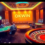 Players enjoying the OKWIN casino experience at a vibrant online gaming table.