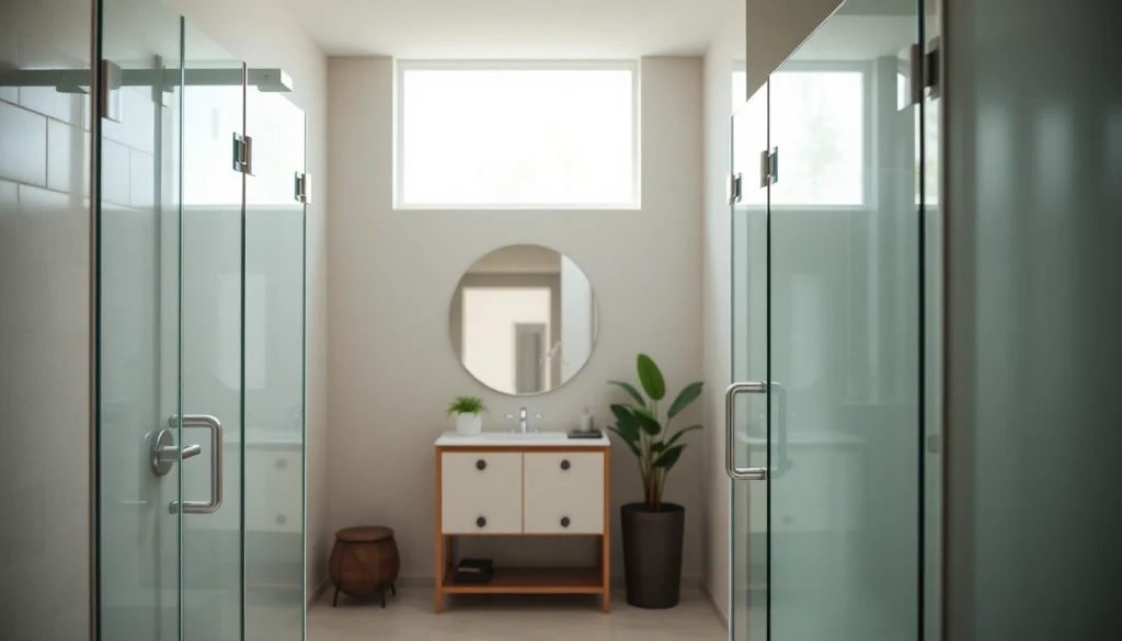Showcasing stunning glass shower doors enhancing a modern bathroom's elegance and style.
