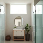 Showcasing stunning glass shower doors enhancing a modern bathroom's elegance and style.