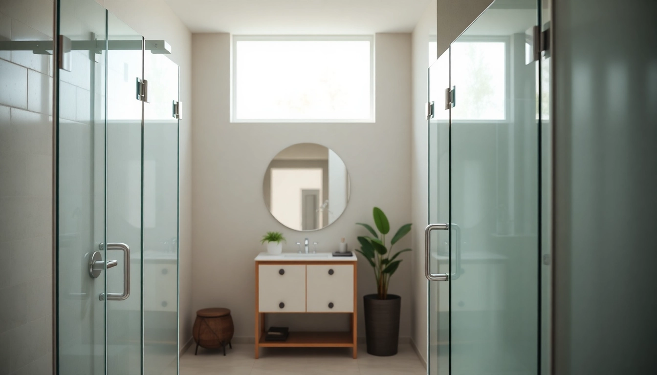 Showcasing stunning glass shower doors enhancing a modern bathroom's elegance and style.