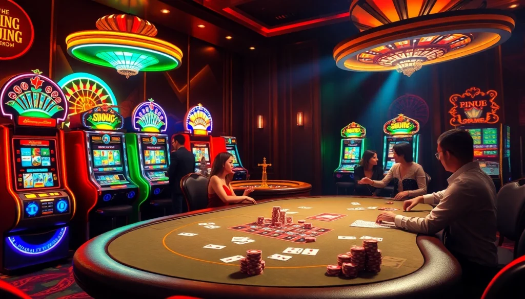 Exciting casino gaming experience at 8day.cn.com with poker, roulette, and vibrant slot machines.