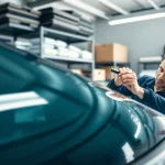 Enhance your vehicle's look with professional window tint near me application in a modern garage.