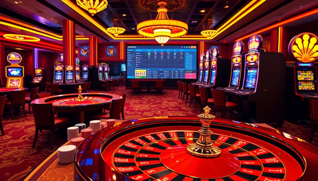 Experience the excitement of kuwin at a bustling casino with vibrant gaming tables and slot machines.