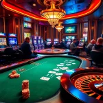 Players enjoying a thrilling game at i9bet's luxurious casino, showcasing poker and roulette excitement.