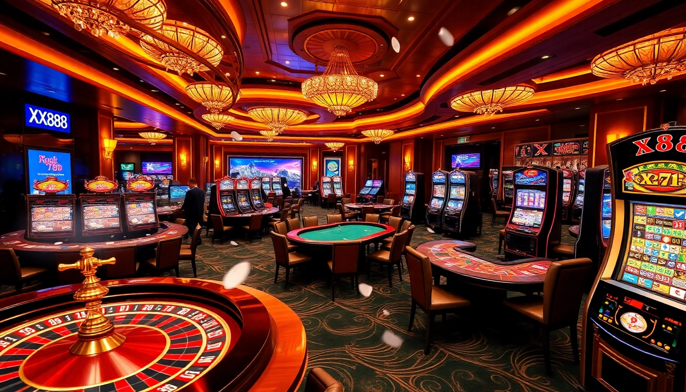 Experience thrilling gameplay with XX88 at elegant casino tables and vibrant slot machines.