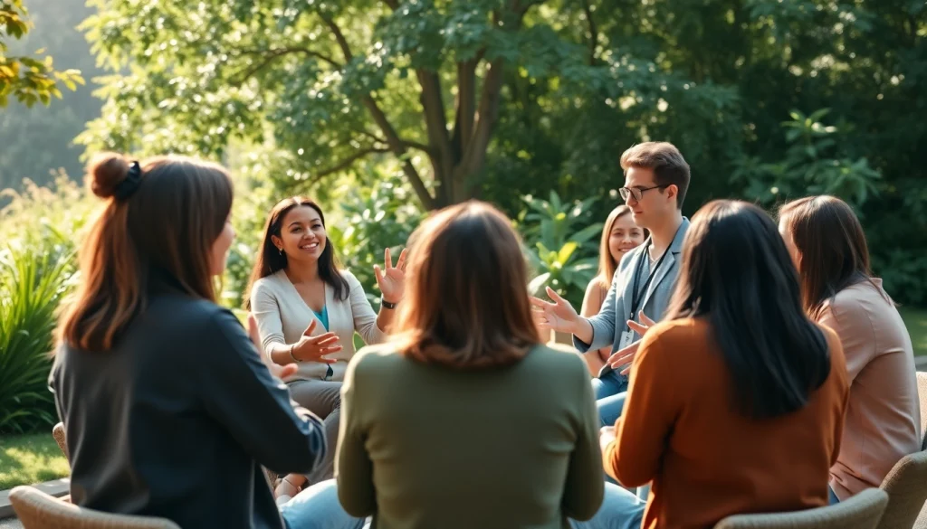 Mental wellness group therapy session in a serene natural setting, promoting healing and connection.