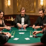 Players engaging in an intense poker game at Sunwin casino, showcasing strategic gameplay.