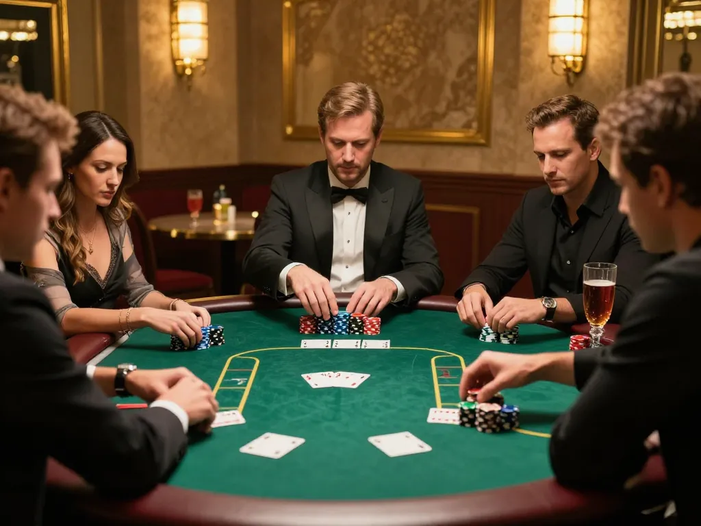Players engaging in an intense poker game at Sunwin casino, showcasing strategic gameplay.