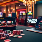 UK88 players engaging with vibrant casino games and online betting interfaces.