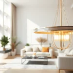 Shop ModernLighting with a sleek chandelier in a sophisticated living room setting.