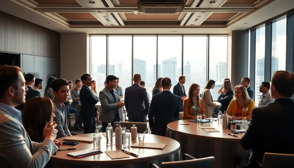 Engaging in construction networking events with professionals, showcasing collaboration and energy.