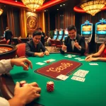 Players enjoying a thrilling poker game at the RED88 casino table, radiating excitement.