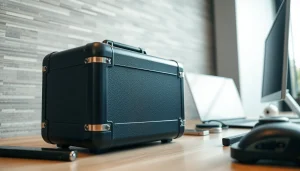 Hard case showcasing premium design and durability in a professional setting.
