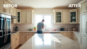 Cabinet Refacing Clearwater FL showcasing a modern kitchen transformation with vibrant new cabinets.